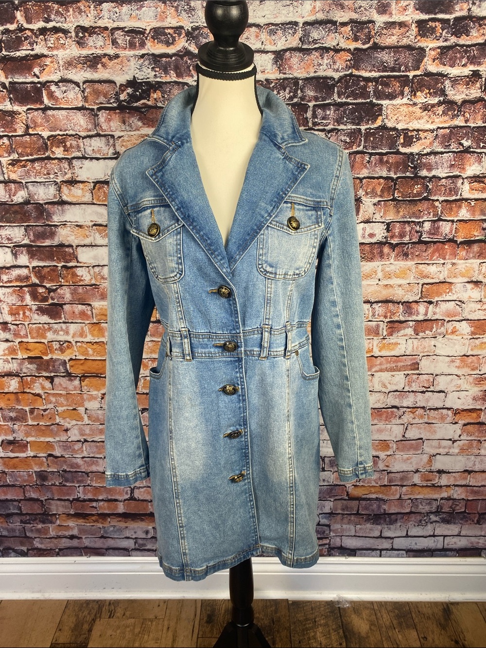 Diane Gilman Vintage Light Blue Long Denim Jacket with Button Front Sz S - Picture 3 of 13